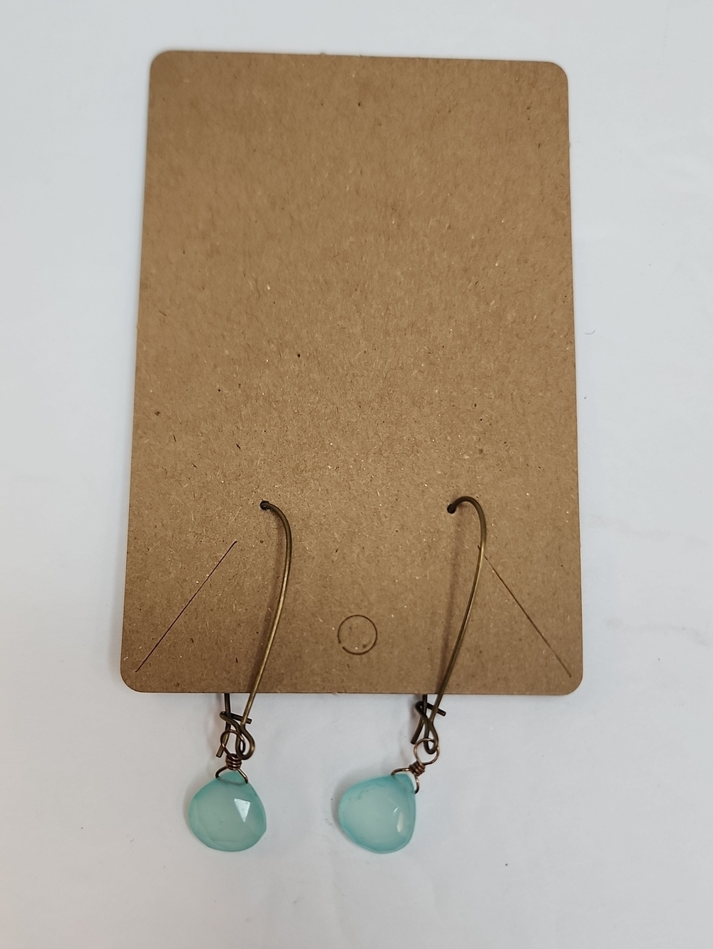 Aqua Glass Teardrop Dangle Earrings Bronze Tone Hook Boho